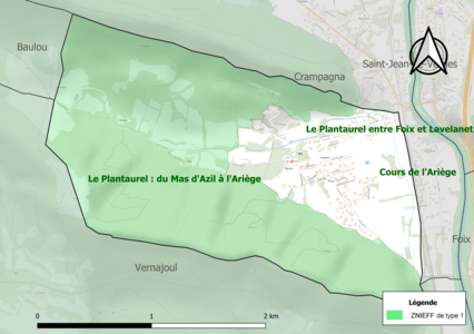 Carte de la ZNIEFF de type 1 sur la commune.