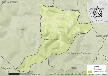 Carte de la ZNIEFF de type 2 sur la commune.