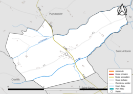 Carte en couleur présentant le réseau hydrographique de la commune