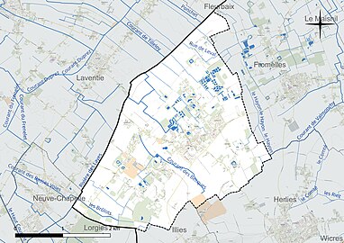 Carte en couleur présentant le réseau hydrographique de la commune