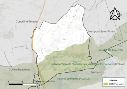 Carte de la ZNIEFF de type 2 sur la commune.