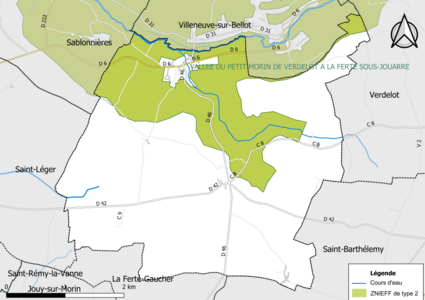 Carte des ZNIEFF de type 2 de la commune.