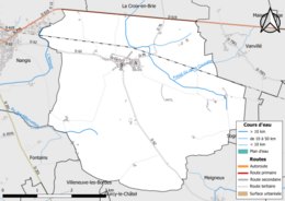 Carte en couleur présentant le réseau hydrographique de la commune