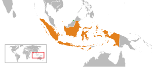 Mapa indicando localização da Brunei e do Indonésia.