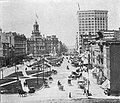 Cadillac Square in 1899, City Hall is on the left and the Majestic Building is to the right