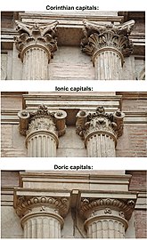 Doric, Ionic and Corinthian capitals