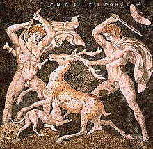 Stag Hunt Mosaic from the House of the Abduction of Helen at Pella, ancient Macedonia, late 4th century BC