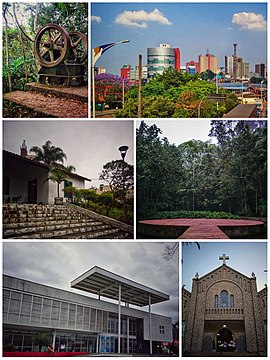 Sentido horário: Parque Ecológico Gruta Santa Luzia; visão parcial do centro da cidade a partir do bairro Matriz; Museu Barão de Mauá; Parque Ecológico Guapituba Alfredo Klinkert Junior; Teatro Municipal Anselmo Haraldt Walendy e Santuário da Imaculada Conceição de Mauá na Matriz.