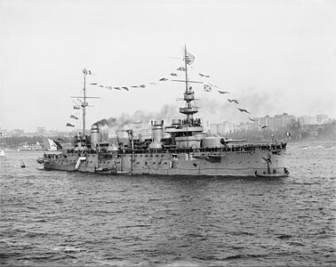 French battleship Justice, by the Detroit Publishing Company (restored by Adam Cuerden)