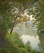 Henri Biva, c.1905–06, Matin à Villeneuve (From Waters Edge), oil on canvas, 151.1 × 125.1 cm