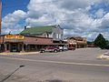 Mercer's central district. The tourist store Wampum Shop is on the left, with the Historical Society in the background