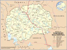 Carte de la Macédoine du Nord montrant sa frontière avec la Bulgarie à l'est