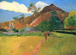 Gauguin, Paisaje de Tahití con campesino