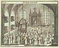 Sinagoga alemana en Rosh Hashaná. Grabado de Georg Puschner; Jüdisches Ceremoniel, Núremberg, 1716-1724.