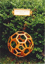A wooden truncated icosahedron artwork by George W. Hart.