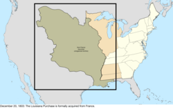 Map of the change to the United States in central North America on December 20, 1803