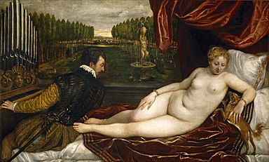 Vénus avec l'organiste et un petit chien v. 1550, musée du Prado, Madrid