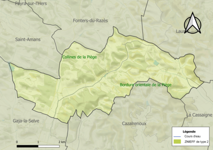 Carte des ZNIEFF de type 2 sur la commune.