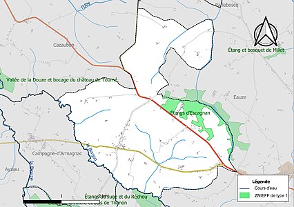 Carte des ZNIEFF de type 1 sur la commune.