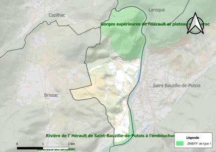 Carte des ZNIEFF de type 1 sur la commune.