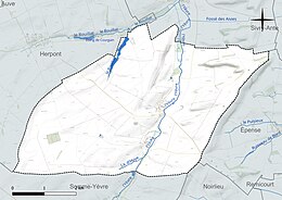 Carte en couleur présentant le réseau hydrographique de la commune