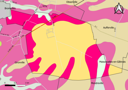 Carte montrant en couleurs le zonage géologique simplifié d'une commune