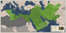 Kekhalifahan Abbasiyah serta wilayah administratifnya di bawah pemerintahan al-Mutawakkil, sekitar 233/234 H atau 849 M