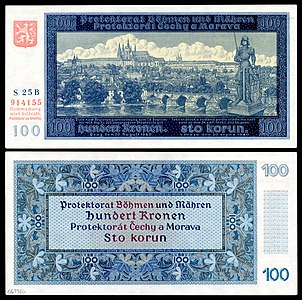 One-hundred Bohemian and Moravian koruna, by the National Bank for Bohemia and Moravia
