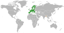 Map indicating locations of European Union and Bangladesh