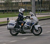 A motor officer patrolling in Zagreb on a motorcycle