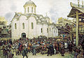 Muscovites gather during the Siege of Moscow