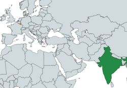 Map indicating locations of India and Luxembourg