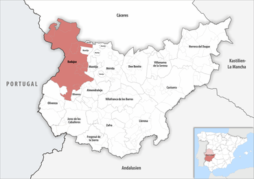 Die Lage des Gerichtsbezirk Badajoz in der Provinz Badajoz