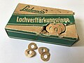 Klebefähig gummierte Lochverstärkungsringe und Spenderbox (DDR)