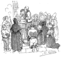 Dessin d'Émile Hamonic représentant le pardon de Saint-Mathurin à Moncontour (Revue des traditions populaires, 1888).