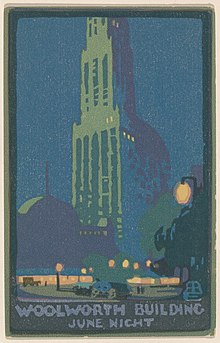 lithograph of the Woolworth Building by Rachael Robinson Elmer