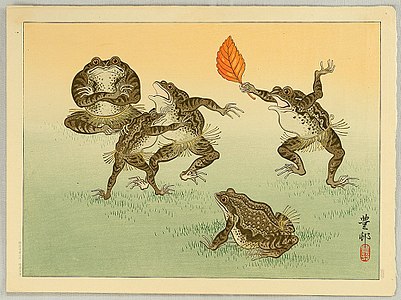 Sumō-wrestling toads, c. 1930