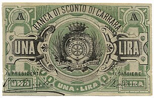 Banconota da una lira emessa dalla Banca di Carrara.