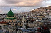 The mosque with its green dome in downtown Nablus