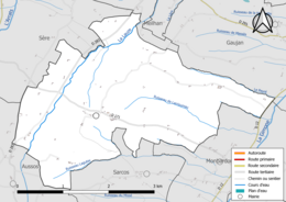 Carte en couleur présentant le réseau hydrographique de la commune