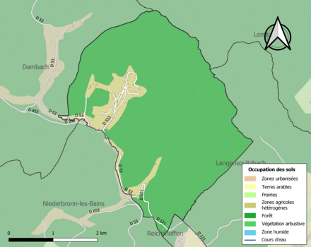 Carte en couleurs présentant l'occupation des sols.