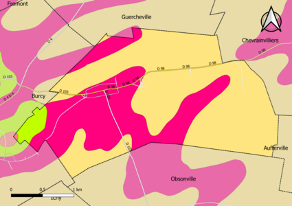 Carte montrant en couleurs le zonage géologique simplifié d'une commune