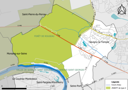 Carte des ZNIEFF de type 2 de la commune.