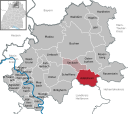 Läget för Adelsheim i Neckar-Odenwald-Kreis