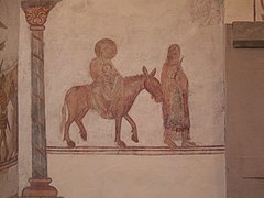 Simple medieval wall painting in a German church in Bochum-Stiepel