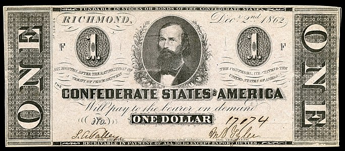 One Confederate States dollar (T55), by Keatinge & Ball