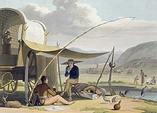 An aquatint by Samuel Daniell of Trekboers making camp