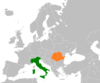 Location map for Italy and Romania.