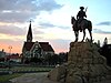 The Windhoek Equestrian Monument against the sunset