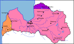 6 March 1919: After the Soviet attack, most of Latvia is under control of the Bolsheviks (pink)